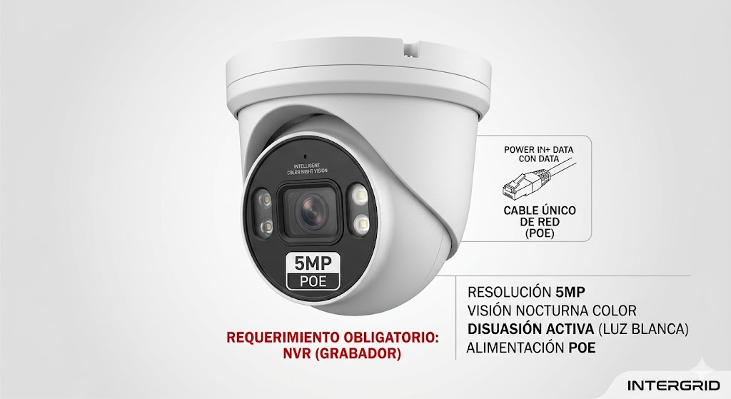 Cámara IP POE 5MP Full Color | Seguridad Profesional (Requiere NVR)